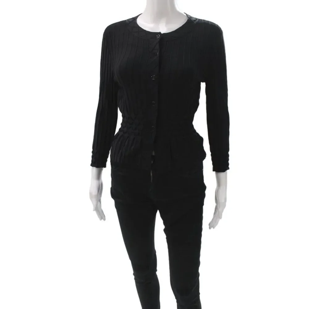 Tory Burch Women Cardigan Black Long Sleeve Round Neck Size XS